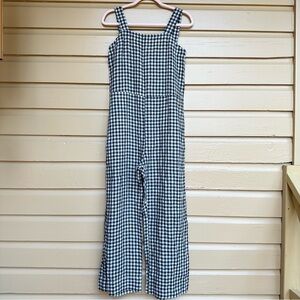 Quince Linen Jumpsuit Wideleg Black White Check Gingham One Piece Size Small